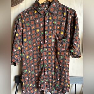 VTG 1995 Looney Tunes Silk Button-Up Shirt M